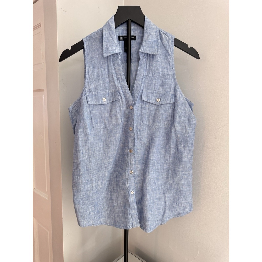 INC international‎ concepts Blue Sleeveless 100% Linen Top Sz 4 Blouse Travel